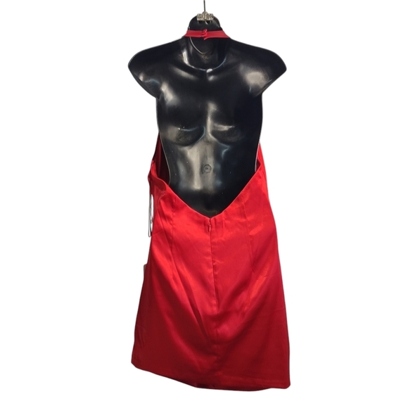 GB Women's Red Social Cowl Halter Neck Satin Mini Dress Size 11 NWT - Picture 3 of 9